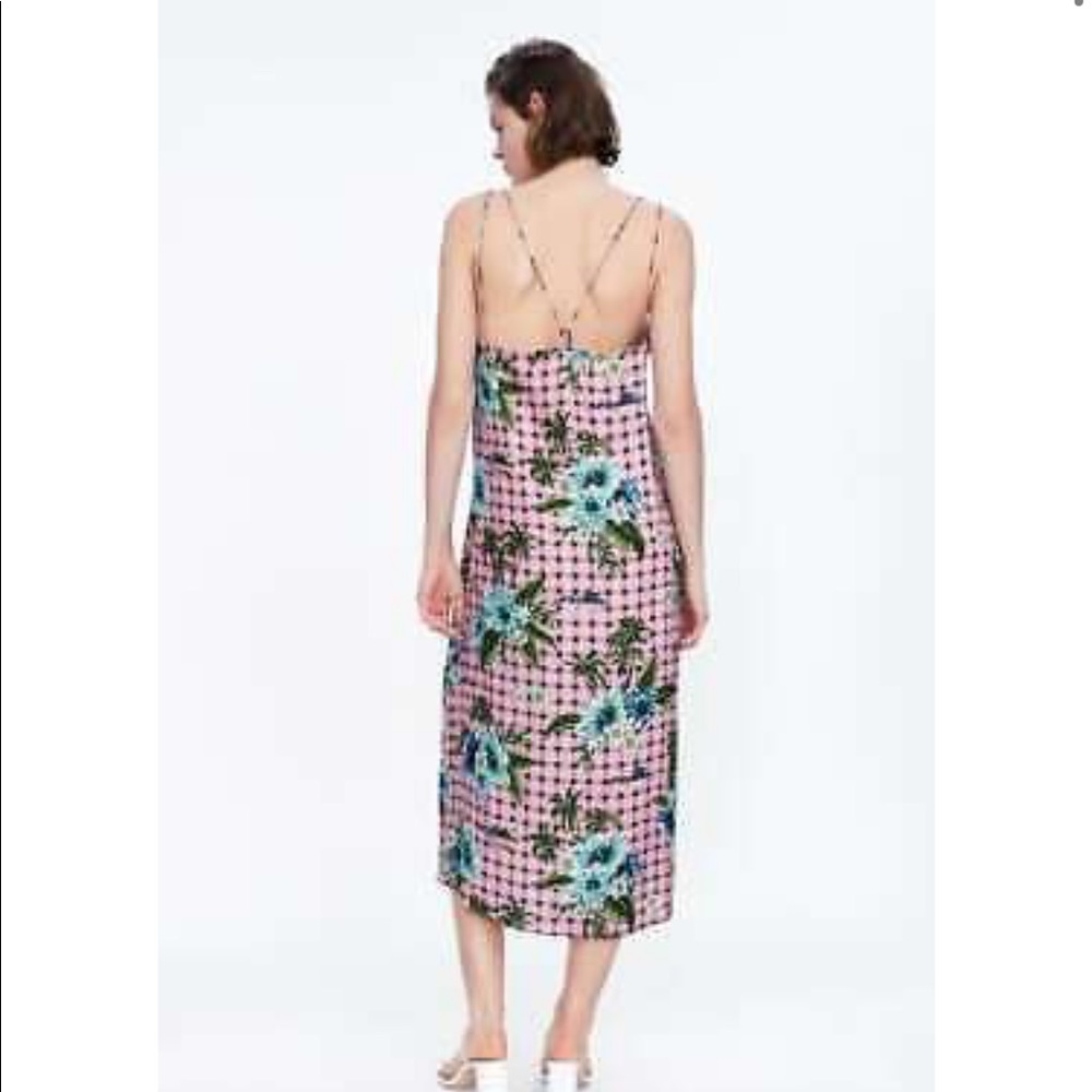 ZARA Floral Plaid Checked Slip Midi Dress Coquette Girl - Picture 2 of 8